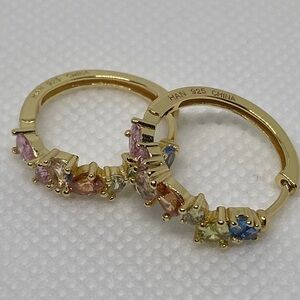 NWT Sterling Silver & 14K Gold Plated Small Hoops w/ Simulated Gemstones